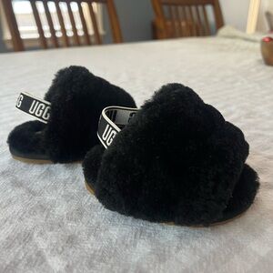 Baby UGG Black Fluff Yeah Slide Slippers NWOT